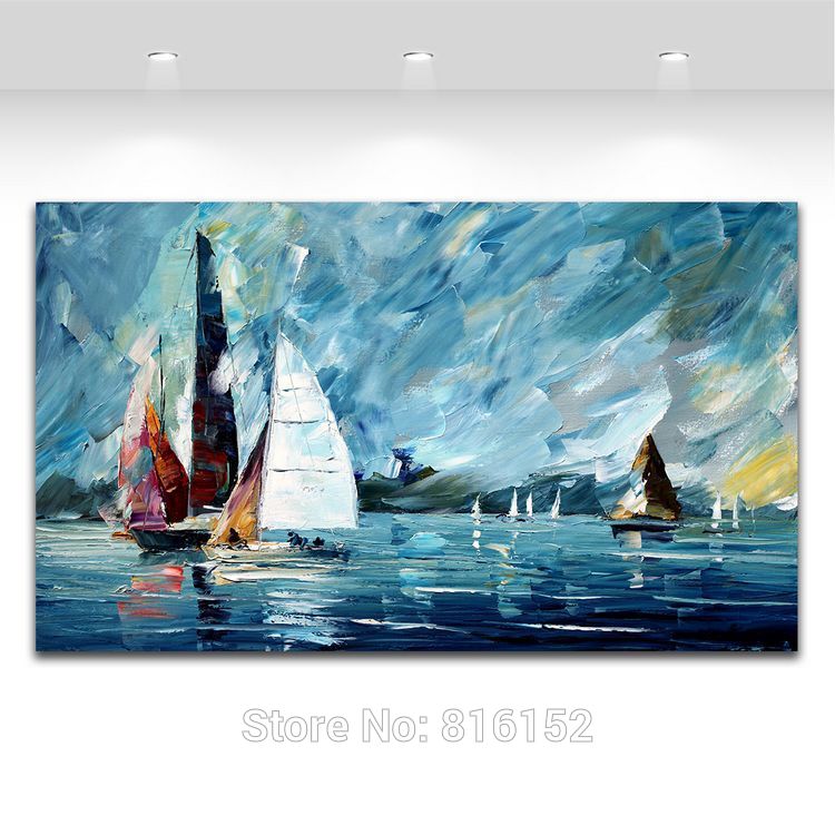 750x750 Sailing Boat Drift On Ocean Scene Palette Knife Oil Painting - Ocean Scene Painting