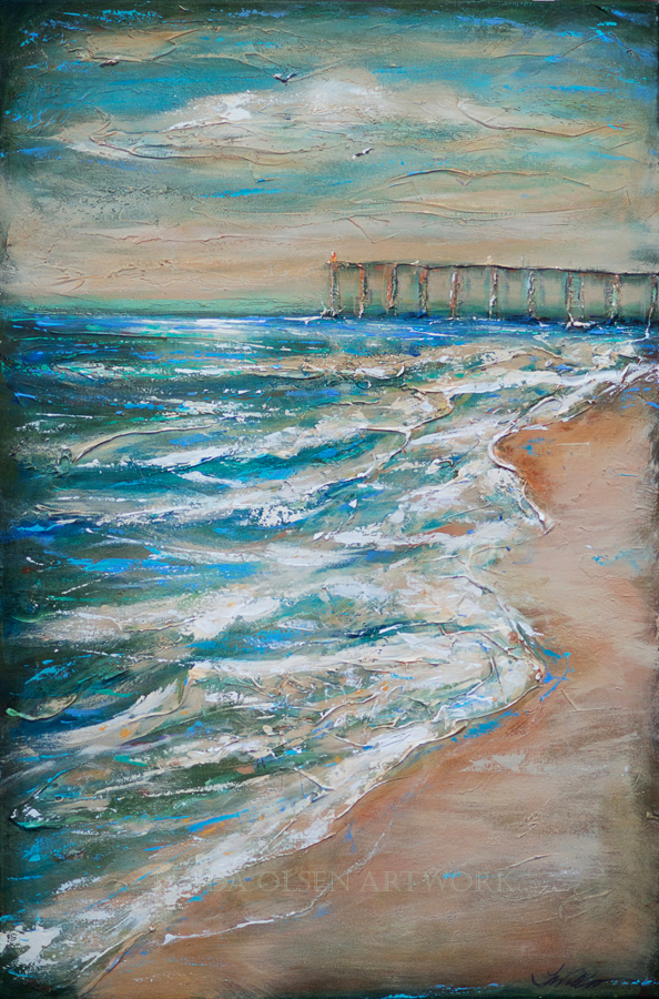 594x900 Semi Abstract Painting ~ocean Scene Of Pier And Sea - Ocean Scene Painting
