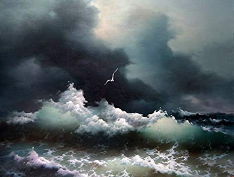 463x350 100% Hand Painted Seascape Ocean Waves Sea Birds - Ocean Storm Painting