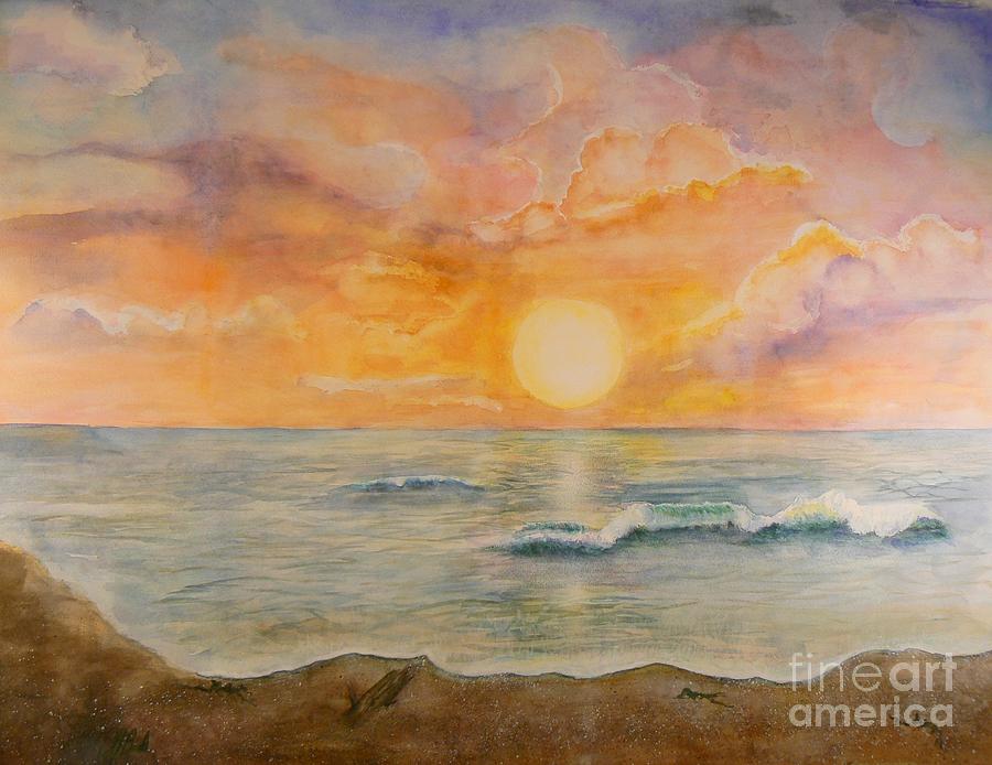 900x694 Ocean Sunrise Painting By Holly Banks - Ocean Sunrise Painting
