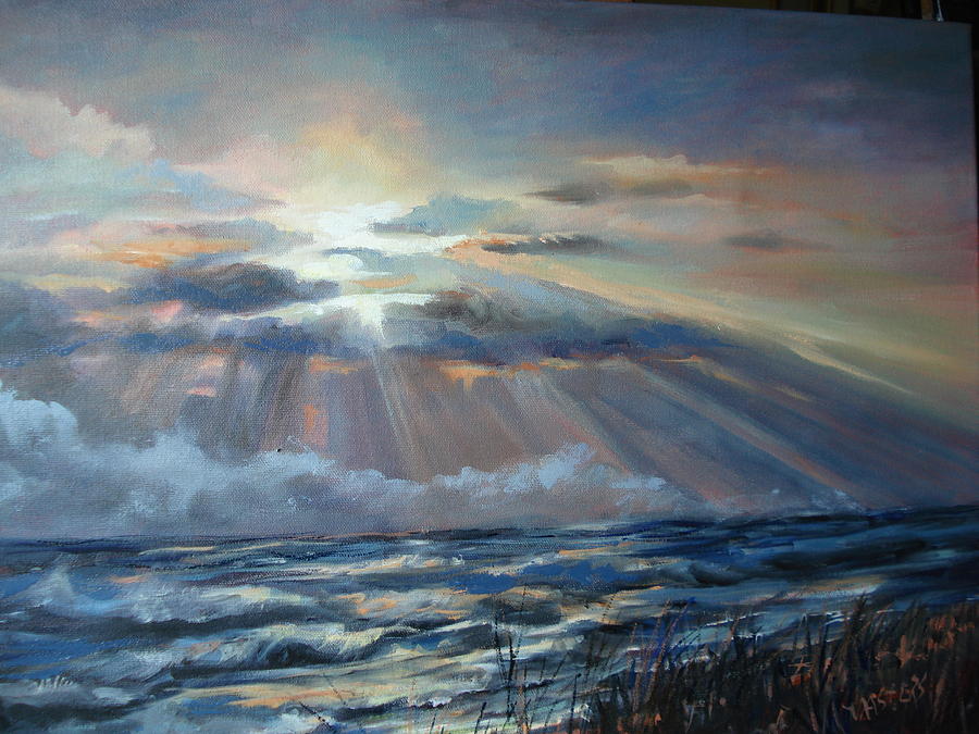 900x675 Ocean Sunrise Painting By Marilyn Masters - Ocean Sunrise Painting