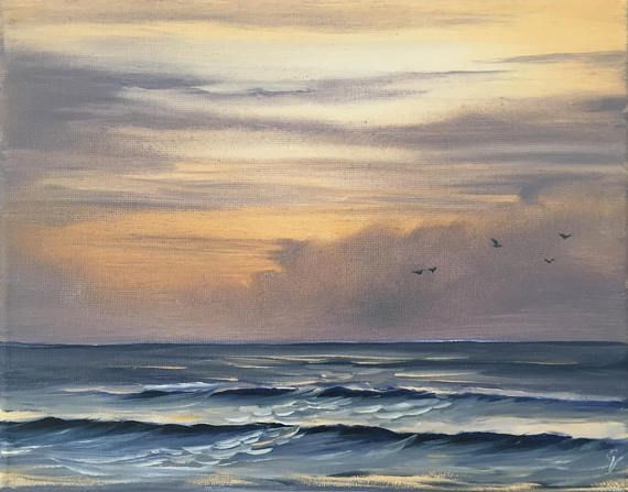 570x447 Sunrise Beach Painting, Ocean Sunrise Art, Coastal Landscape, Surf - Ocean Sunrise Painting