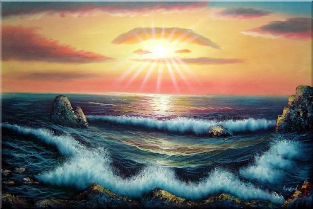 612x408 Ocean Sunset Sea Waves Oil Painting Seascape Naturalism 24 X 36 - Ocean Sunset Oil Painting