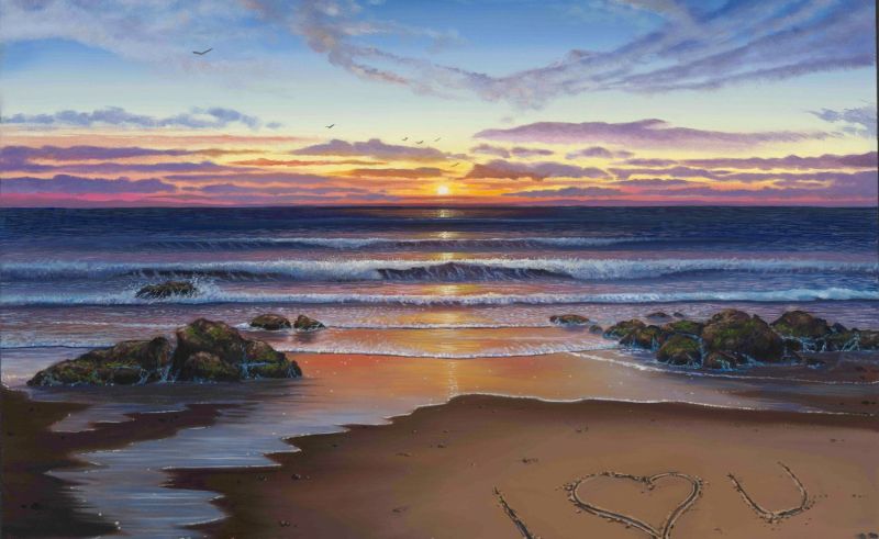 800x491 Oil Painting Of Beach Sunset - Ocean Sunset Oil Painting