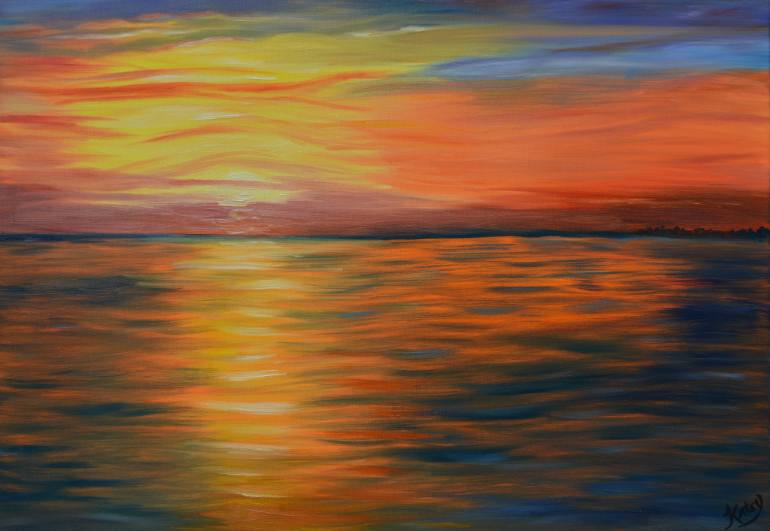 770x531 Saatchi Art Ocean Blaze, Ocean Sunset Oil Painting Painting By - Ocean Sunset Oil Painting