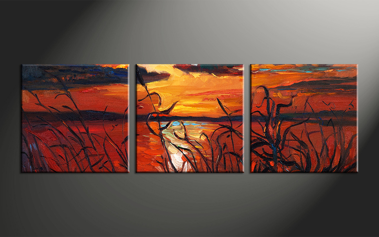 760x475 Triptych Ocean Sunset Oil Paintings Red Canvas Wall Art - Ocean Sunset Oil Painting
