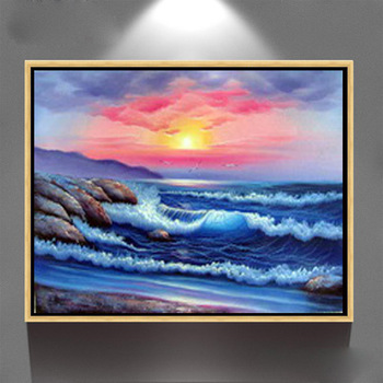350x350 Wall Art Abstract Canvas Home Decor Tide Sunset Sea Oil Painting - Ocean Sunset Oil Painting