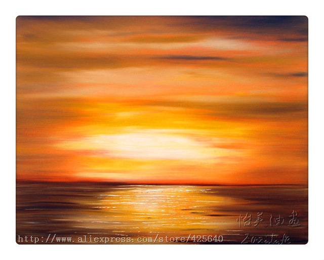 640x514 Golden Sunset Oil Painting Ocean Wave Abstract Seascape Oil - Ocean Sunset Oil Painting