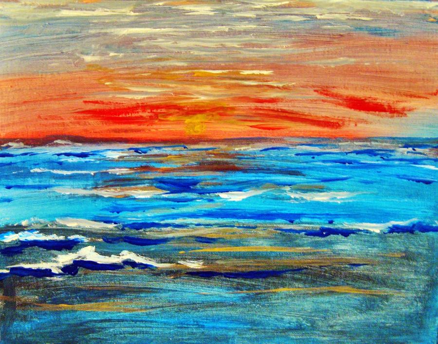 900x707 Ocean Sunset Painting By Amanda Dinan - Ocean Sunset Oil Painting