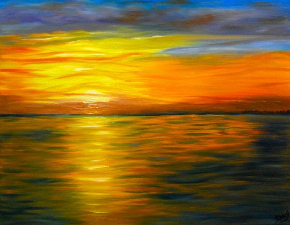570x442 Ocean Oil Painting, Ocean Sunset, Original Art, Ocean Art, Ocean - Ocean Sunset Painting