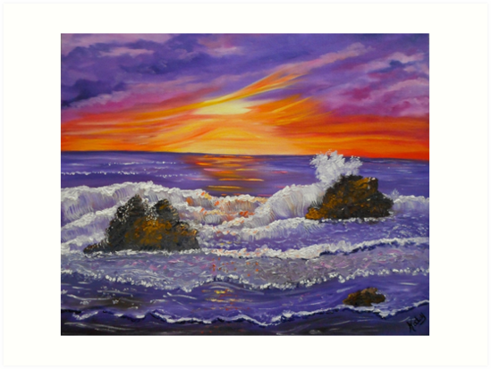 549x413 Purple Ocean Abstract Ocean Sunset Painting Art Prints By - Ocean Sunset Painting