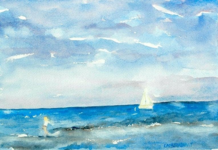 765x527 Watercolor Painting Ocean Crashing Waves Touchcall - Ocean Watercolor Painting