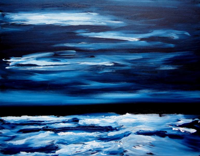770x601 Saatchi Art Midnight Ocean Waves Painting By Katy Hawk - Ocean Waves Painting