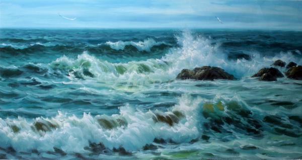 600x318 Scenery Of Sea Waves Oil Painting Op Lw1 18 - Ocean Waves Painting