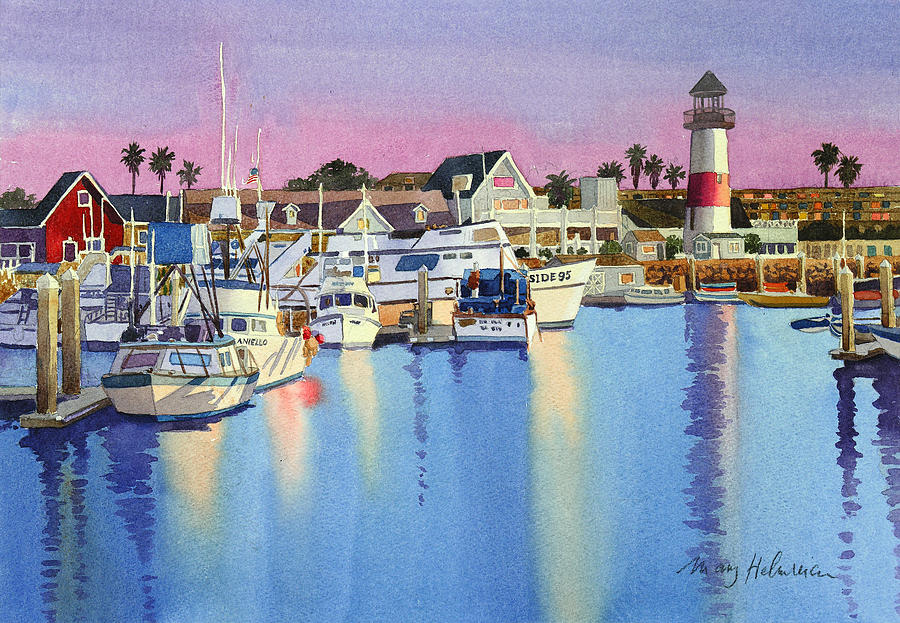 900x623 Oceanside Harbor At Dusk Painting By Mary Helmreich - Oceanside Painting