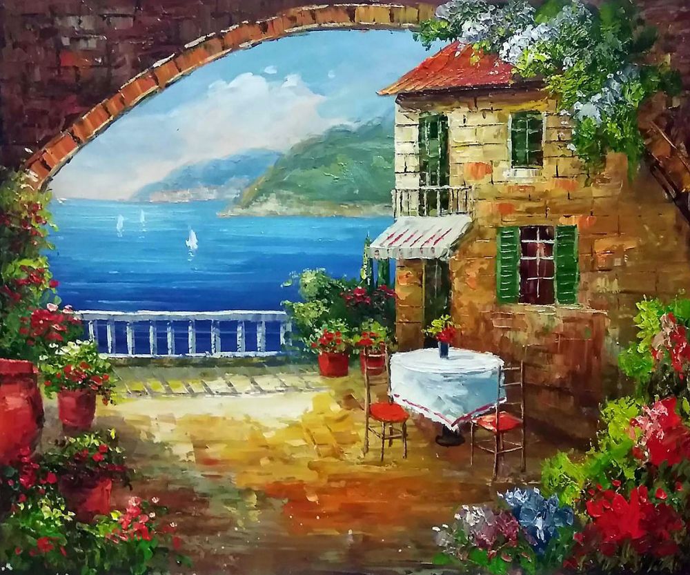 1000x833 Modern Mediterranean Landscape Decorative Art Oil Painting Wall - Oceanside Painting
