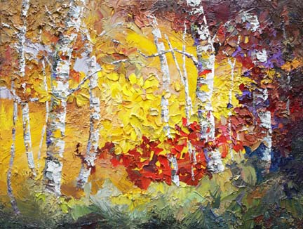 432x326 Niki Gulley Textured Birch Trees Painting By - October Painting