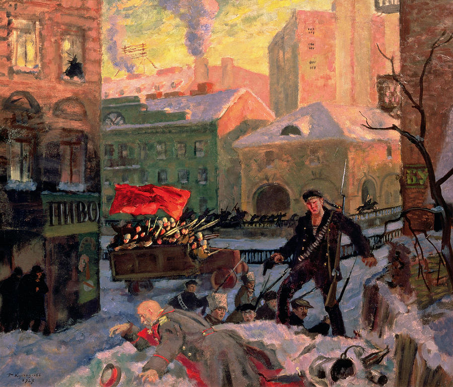 900x768 October 1917 In Petrograd Painting By Boris Mihajlovic Kustodiev - October Painting