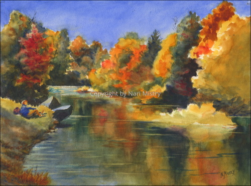 500x372 Painting Fall Creek October (Original Art By Nari Mistry) - October Painting