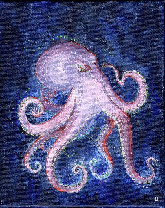 570x715 Octopus In Deep Water Acrylic Painting 8x10 - Octopus Acrylic Painting