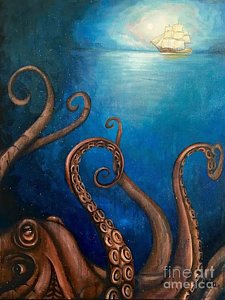 225x300 Release The Kraken Painting By Jenny Hall - Octopus Acrylic Painting