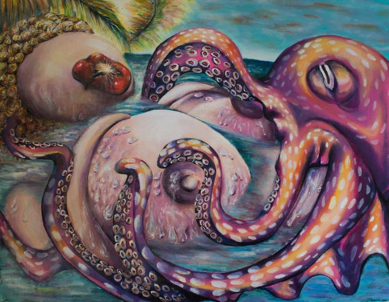 770x599 Saatchi Art Barbie Bitch And Octopus Painting By Nicolas - Octopus Acrylic Painting