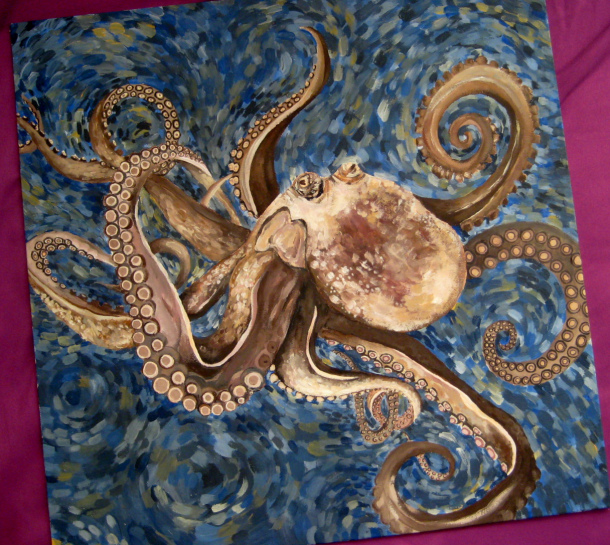 610x545 Octopus Acrylic Painting, Aka Octo Lisa ~ The Red Pencil Box - Octopus Acrylic Painting