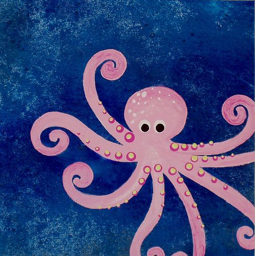 498x500 Octopus Acrylic Painting By My Little Red Shoe Hana Hawaiian - Octopus Acrylic Painting