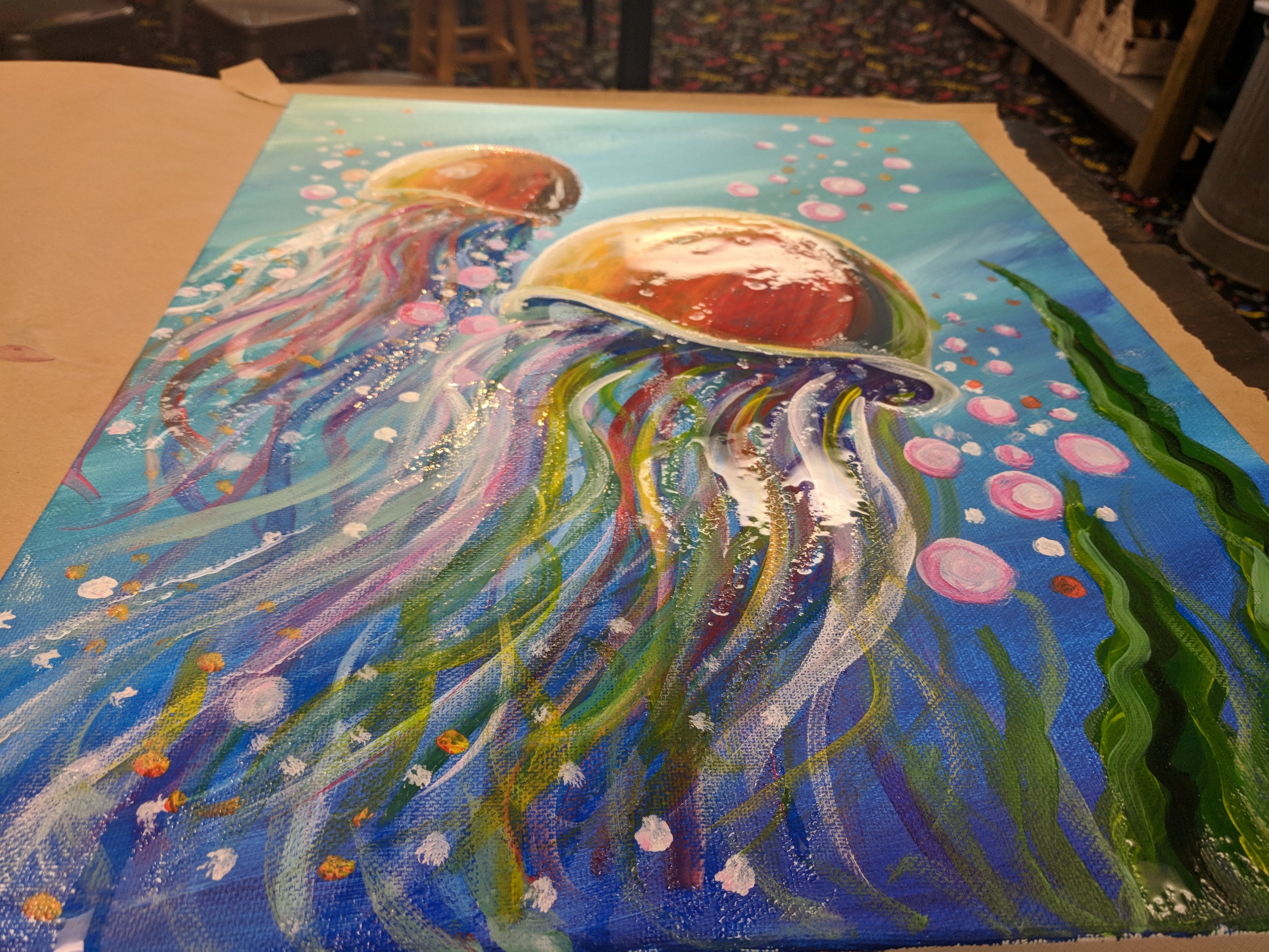 3000x2250 Jelly Fish Canvas Sip Amp Paint - Octopus Acrylic Painting