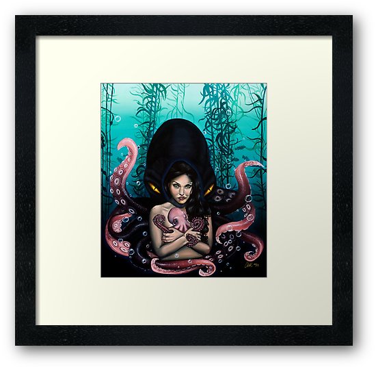 550x539 Woman With Baby Octopus And Tentacles Painting Framed Prints By - Octopus And Woman Painting
