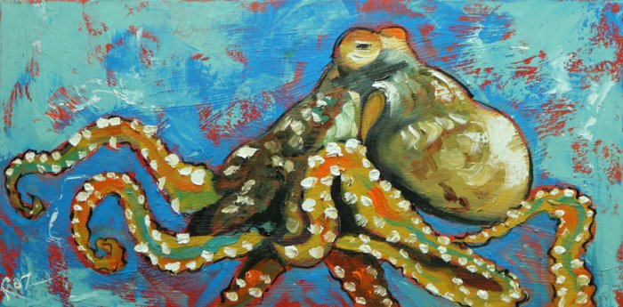 700x345 Octopus 1 Fish Portrait Painting 12x24 Inch Original Oil - Octopus Oil Painting