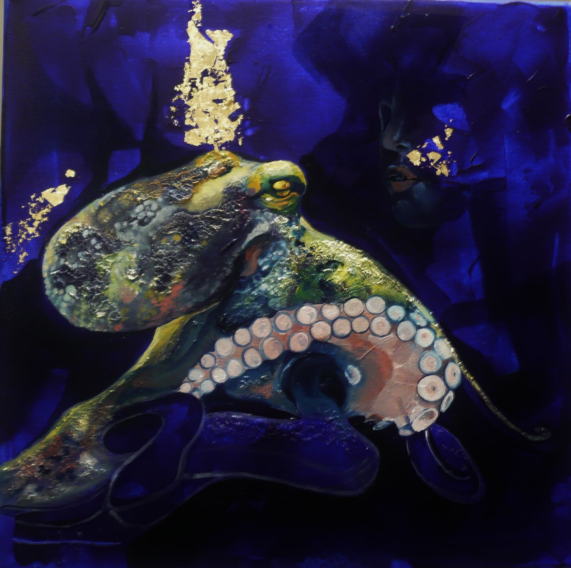 1980x1970 Octopus Oil Painting, Gold Leaf, Acrylic Tattoos - Octopus Oil Painting