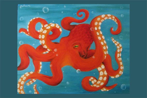 570x380 Original 16x20 Oil Painting - Octopus Oil Painting