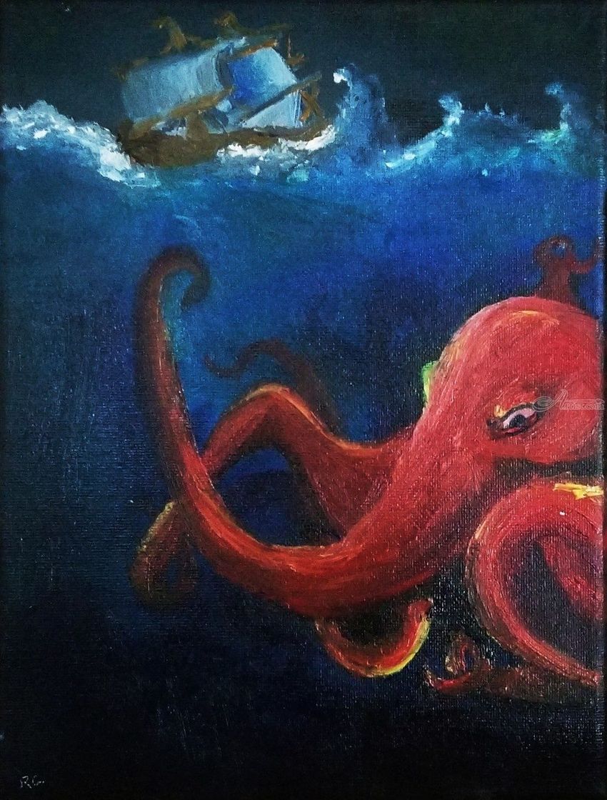 850x1120 Stormy Seas Paintings By Robert Given - Octopus Oil Painting