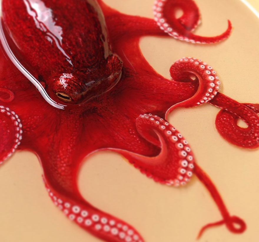880x822 Incredible Life Like Octopus Painted In Layers Of Resin By Keng - Octopus Painting