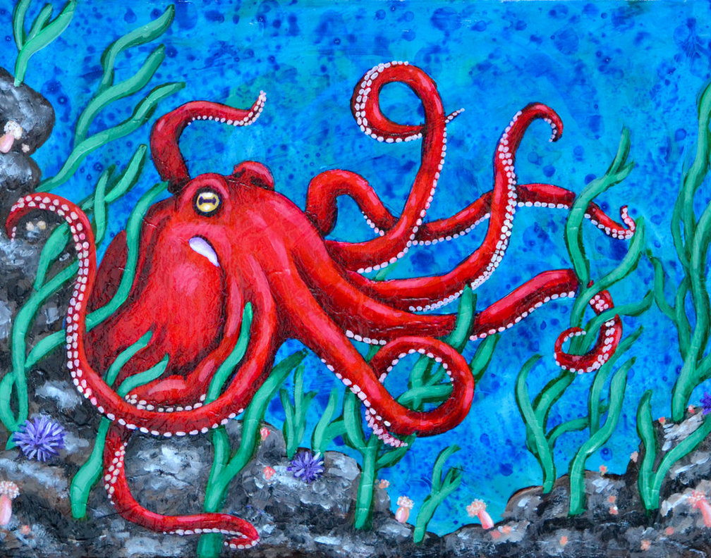 1008x792 Octopus Painting By Mad Willy - Octopus Painting