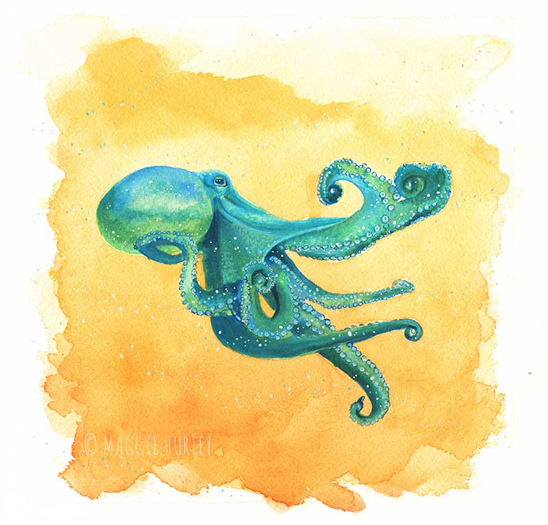 800x767 A Fine Art Print Teal Octopus Painting By Maggie Hurley - Octopus Painting
