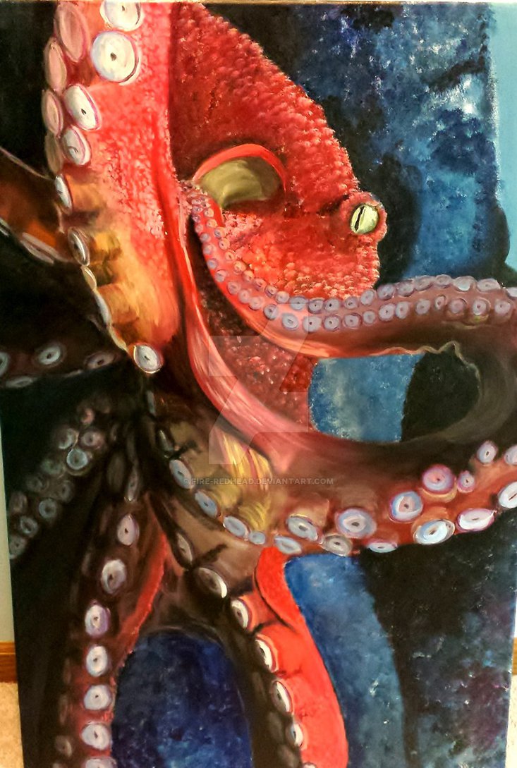 733x1089 Octopus Painting By Fire Redhead - Octopus Painting