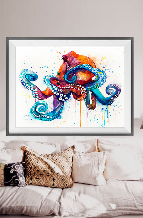 500x763 Octopus Watercolor Painting Print - Octopus Painting