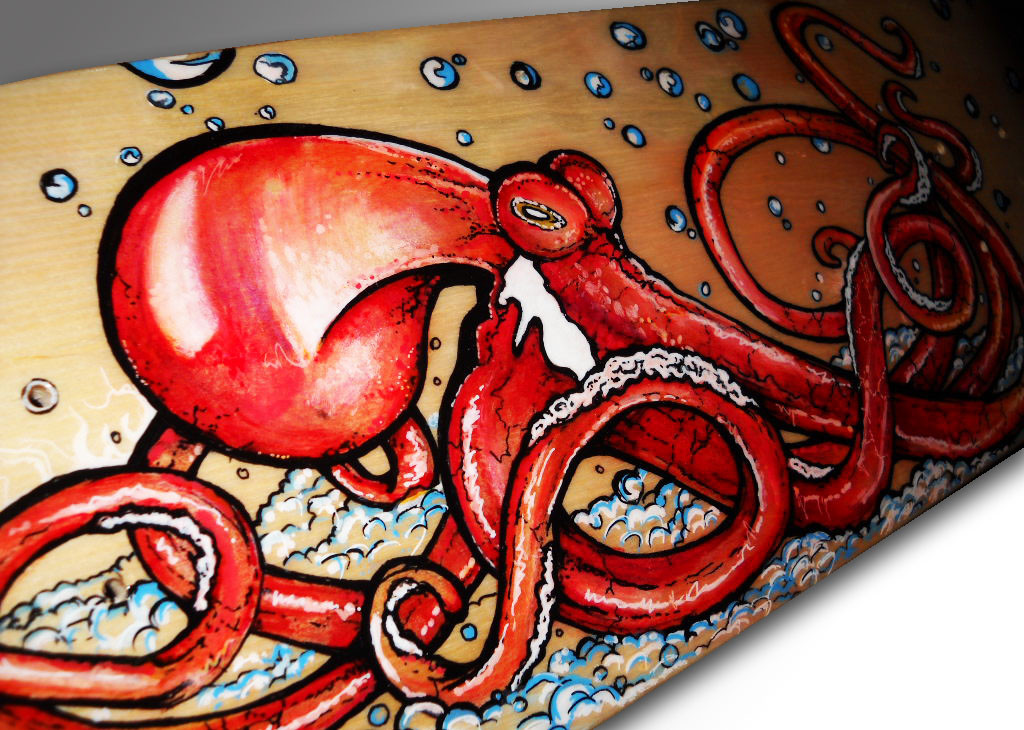 1024x730 Feisty Waters Octopus Custom Skateboard Fine Art Painting - Octopus Painting