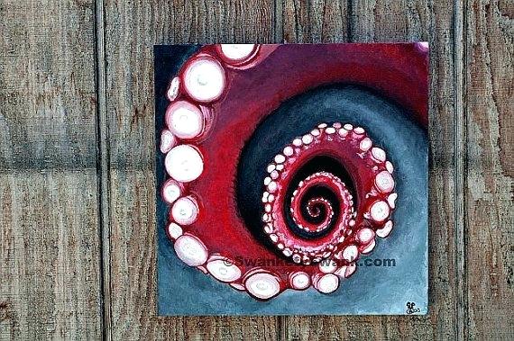 570x379 Octopus Painting On Canvas Giant Red Octopus Canvas Print By - Octopus Painting On Canvas