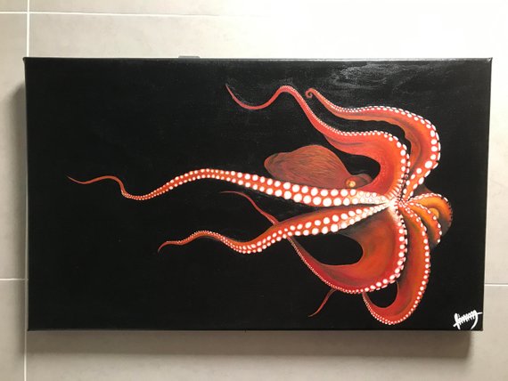 570x428 Octopus In Deep Sea Original Acrylic Painting Canvas Size - Octopus Painting On Canvas