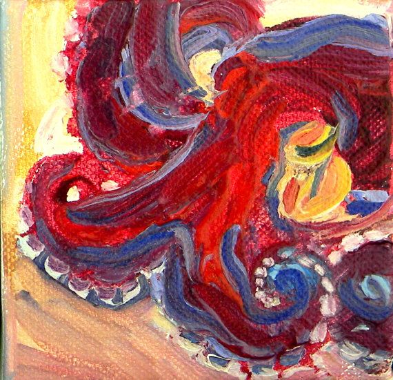 570x550 Red Octopus Mini Painting Canvas 4 Square By Moniquekensarkessian - Octopus Painting On Canvas