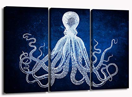 425x314 Modern Art Dark Blue Ocean Octopus Canvas Art Picture - Octopus Painting On Canvas