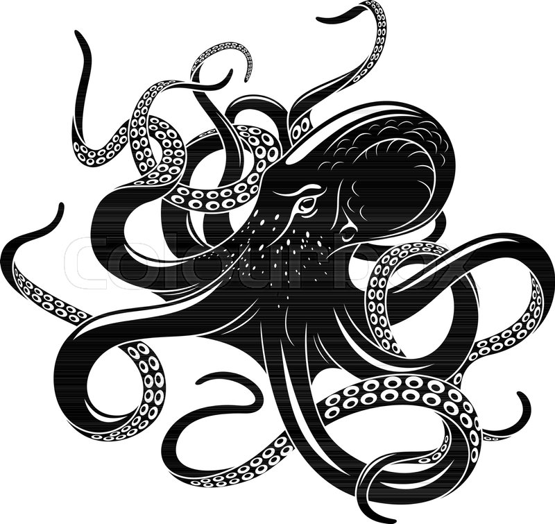800x755 Octopus Black Silhouette Of Sea Monster. Evil Kraken Or Giant Deep - Octopus Tentacles Painting