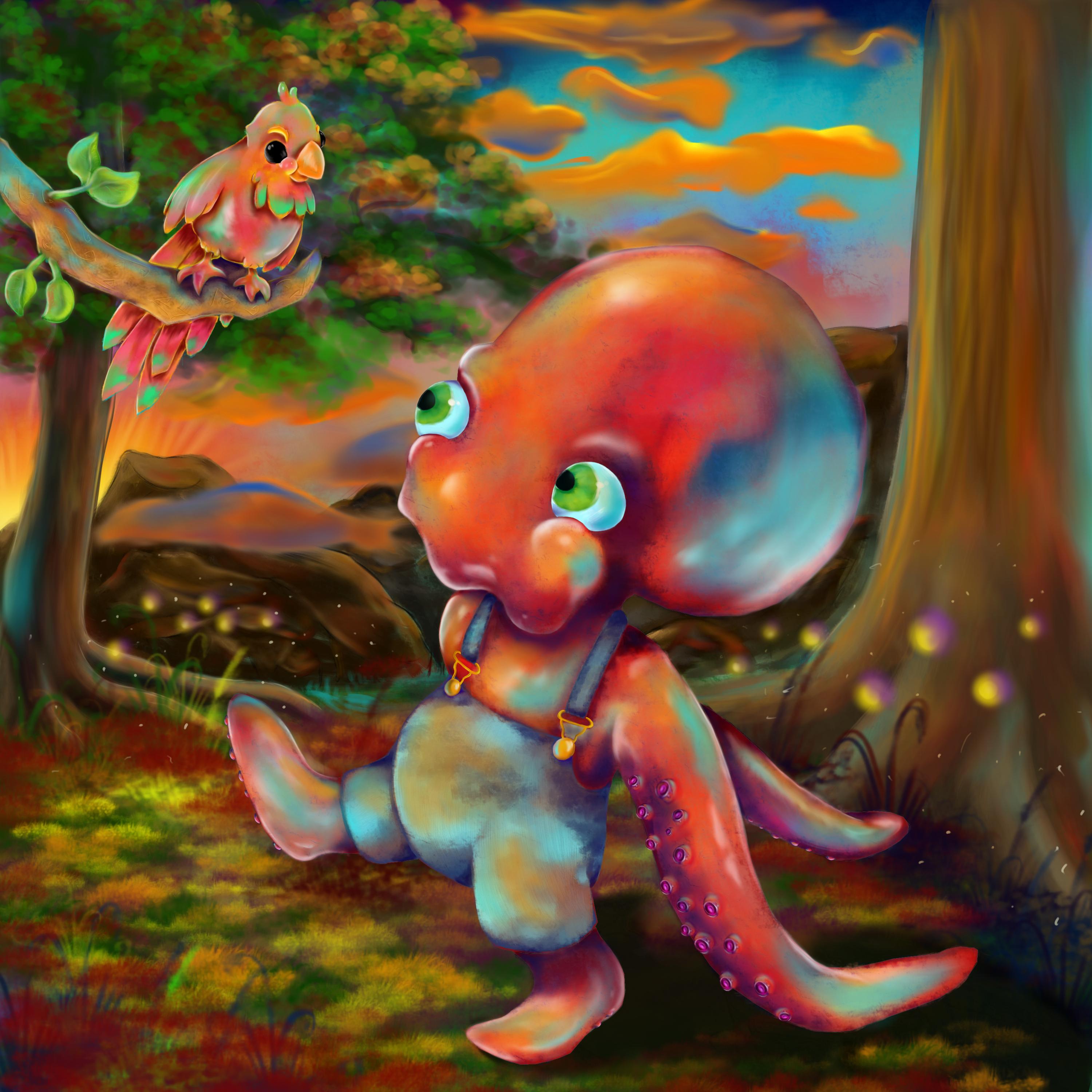 3000x3000 Oliver The Octopus (Artist Andre Pounds) 3000x3000 - Octopus Tentacles Painting