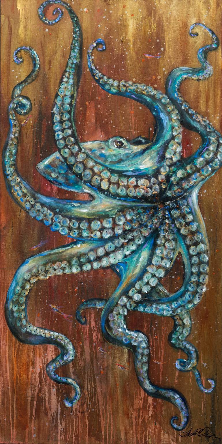 770x1542 Saatchi Art Octopus Arms Painting By Linda Olsen - Octopus Tentacles Painting