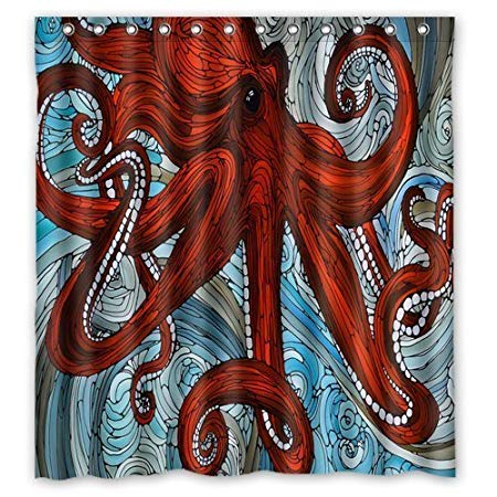 450x450 Octopus Shower Curtain Fabric, Cute Octopus Shower Curtain, Dye - Octopus Tentacles Painting