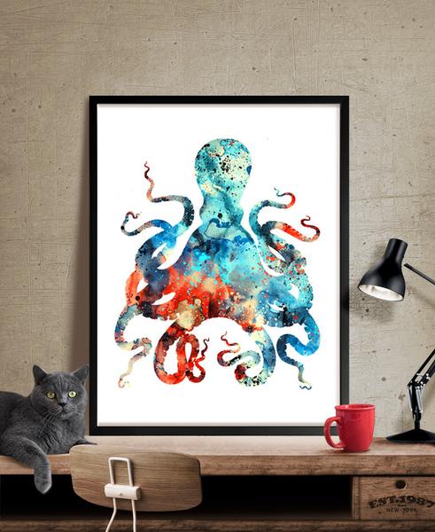 491x600 Octopus Art, Octopus Watercolor Print, Octopus Painting Wall Art - Octopus Watercolor Painting