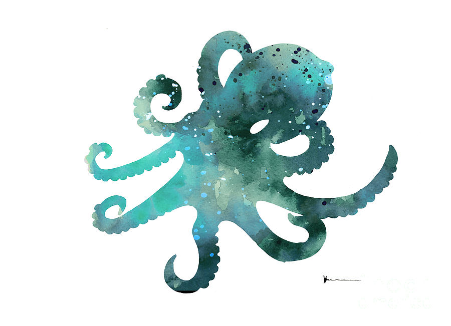 900x651 Octopus Silhouette Watercolor Minimalist Painting Painting By - Octopus Watercolor Painting